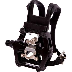 YBEKI SPD Pedals - Hybrid Pedal with Toe Clip and Straps, Suitable for Spin Bike, Indoor Exercise Bikes and All Indoor Bike with 9/16" axles. 6 Month Warranty