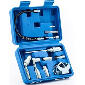 Orion Motor Tech Grease Gun Accessory Kit, 11 Piece Grease Gun Coupler Set for Hard to Reach Grease Fittings, Heavy Duty Lubrication Grease Zerk Fitting Adapters with Grease Gun Hose Holder