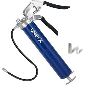 14oz Grease Gun, 6000PSI Heavy Duty Pistol Grip Grease Gun, Car Grease Gun Kit, Standard Coupler and Needle Nose Adapter, for Car Trucks Tractors Marine Bearings