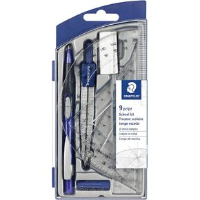 Staedtler 9-Piece Math Geometry Set, Blue, Silver