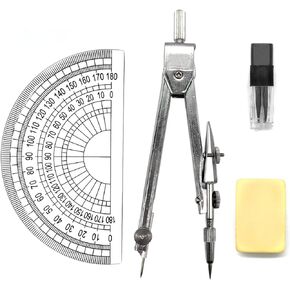 BlingKingdom Drawing Compass Set with Lead Refills and Eraser Maths Protractor Set Metal Math Geometry Kit Stainless Steel Scribing Tool for Architects Engineers Secondary School Students Teacher