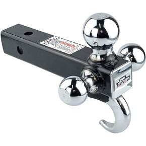 TOPTOW 64180 Trailer Receiver Hitch Triple Ball Mount with Hook, Chrome Balls, Fits for 2 inch Receiver, Hollow Shank