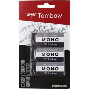 Tombow 57330 MONO Black Eraser, Medium, 3-Pack. Cleanly Removes Marks Without Damaging Paper