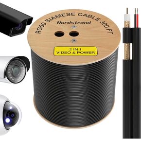 RG59 Siamese Cable 300ft - Coaxial CCTV Video & Power Cable - Combo Coax 20AWG Security Camera Wire - Direct Burial - Outdoor & Indoor RG59 Cable