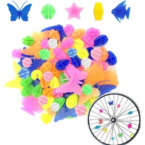 Qtopun Bike Spoke Beads, 134 Pieces Colorful Bicycle Wheel Spokes Decoration Plastic Assorted Clips Butterfly Fishes Stars Luminous Round Beads
