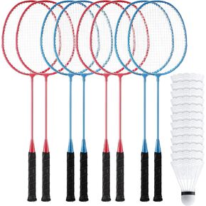 8 Packs Badminton Rackets Set with 12 Badminton Birdies Badminton Racquets for Adult and Teenagers Badminton Set for Backyard Gym Beach Outdoor Games