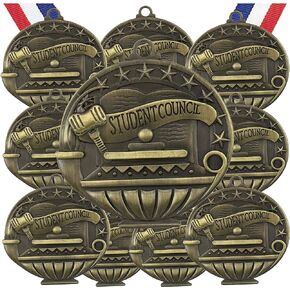 10 Pack Student Council Gold Medals Trophy Award with Neck Ribbons APMG-790