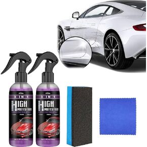 High Protection 3 in 1 Spray,3 in 1 Ceramic car Coating Spray High Protection Quick Car Spray Car Wax, High Protection 3 in 1 Spray, Car Scratch Nano Repair Spray, (2pc)+Brush Cloth.