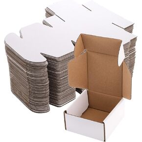Cedilis 75 Pack Corrugated Mailer, 4x4x2 Inches Shipping Boxes, Small Cardboard Box for Shipping Mailing and Storing, Recyclable, Crush Proof, Oyster White
