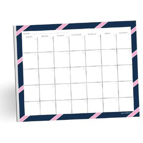Monthly Calendar Notepad- 50 Undated Calendar Pages Customizable to Fit Your Organizational Needs, Large 8.5"x 11", Navy and Pink Stripe