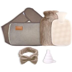 حقيبة زجاجة ماء ساخن 3 في 1 من Anlising، حقيبة ماء دافئ، حقيبة زجاجة ساخنة، زجاجة ماء ساخن مع غطاء للخصر، حقيبة زجاجة ماء ساخن مع حزام ناعم + عصابة رأس + قمع، لتخفيف آلام الخصر والرقبة الخلفية (بني) in Kuwait