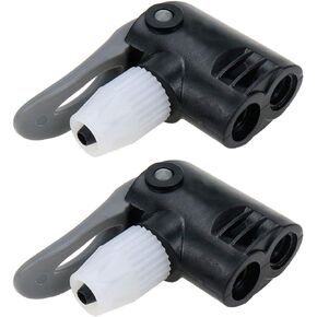 2 Pcs Black Plastic Dual Head Bike Bicycle Pump Head Nozzle Hose Adapter Connector
