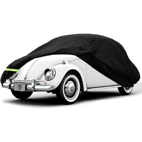 Waterproof Car Covers for 1960-1980 Volkswagen Beetle Bug Sedan 2-Door Saloon Car Covers 190T Covers Customer Fit 100% Waterproof Windproof Strap & Double Door Zipper Up to 167" L (Black)