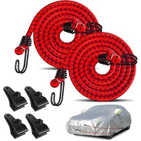 Hlogree 2PCS Car Cover Gust Straps Wind Protector,Bungee Cords Hook Clips Kit Hold Tarp Tie Down from Blowing Off in High Winds-Universal Fit for Most Cars,Sedans,SUVs,Trucks,Vans and More-Blue