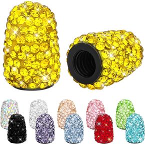 أغطية صمامات SAVORI Presta، (للدراجات على الطرق فقط) 2 عبوة من أغطية جذع صمام الإطارات المصنوعة يدويًا من حجر الراين، أغطية إطارات هوائية للدراجات الفرنسية (أصفر ليموني) in Kuwait