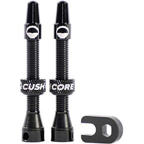 CushCore 44mm Air Valve Set - Premium Set of Alloy Valves, Nitrile Rubber Seal, Valve Core Tool Included, Tubeless Presta Valve, (44mm 2-Pack, Black)
