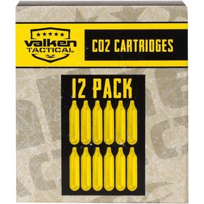 Valken 12gram Co2 Cartridge - 12 Count, Silver, (86827)