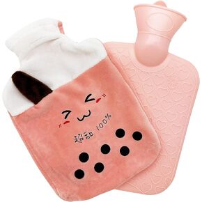 عبوة واحدة (1 لتر) زجاجة ماء ساخن لطيفة مع غطاء، كيس كبير من الماء البارد/الساخن لتخفيف الألم، آلام الكتف، كيس ماء دافئ لليدين والقدمين، التشنجات، علاج دافئ وساخن وبارد (شاي الفقاعات الوردي) in Kuwait