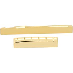 Keenso Guitar Nut and Saddle Set, Guitar Cattle Bone Saddle Metal Acoustic Brass Bone Bridge Saddle for 6 String Musical Instrument Accessories