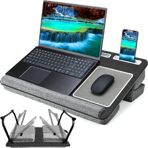 QUDODO Laptop Lap Desk, 17" Portable Lap Pad for Bed, Foldable Table with Height Adjustment Cushion, Computer Lap Tray for Couch Sofa Floor with Wrist Rest & Mouse Pad, Laptop Stand for Working Eating