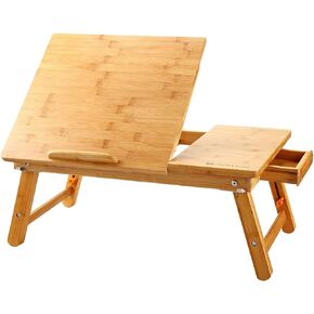 Laptop Desk Nnewvante Table Adjustable Bamboo Foldable Breakfast Serving Bed Tray w' Tilting Top Drawer