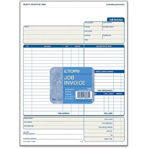 TOPS Job Invoice with Materials List, 3-Part, Carbonless, 8.5 x 11 Inches, 50 Sets per Pack (3866)