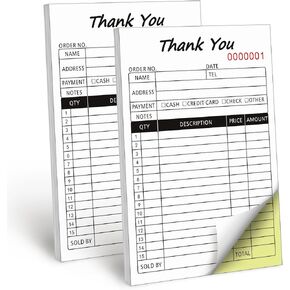 Homvle Sales Order Books, 2-Part Carbonless Sales Invoice Book with Cardboard for Small Boutique Business, (8.3x5.5 Inches, 50 Sets*2 Pack)