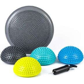 StrongTek Hedgehog Balance Pods with Hand Pump, Stability Balance Trainer Dots Plus Large Balance Pad, Core Body Balancing, Inflatable Stepping Pads, Sensory Wiggle Seats for Kids (Set of 5)