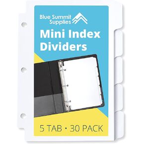 Blue Summit Supplies 5 Tab Mini Tab Dividers, White, 5 Mini Binder Dividers with 3 Hole Punch, for Notebooks and 3 Ring Binders, 5.5 x 8.5 Inches, Heavy Duty Paper, Set of 6, 30 Dividers