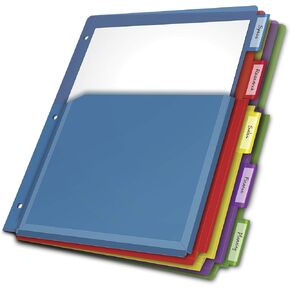 Cardinal Expanding Plastic Binder Dividers, Flexible Front Pockets Expand 1/4", 5-Tab, Insertable Multicolor Tabs, Letter Size, 1 Set (84012CB)
