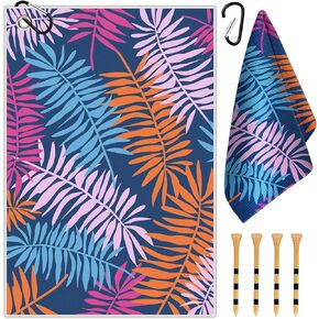 Golf Towel with Clip for Golf Club Bags for Men Women Golfers Accessories Gifts, Cute Balls Clubs Pattern Microfiber Large Golfing Rag with 4 PCS Golf Tees