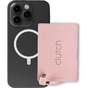 Clutch - Pro USB-C Portable Charger - Compatible with USB-C Devices - Power Bank - Magnetic Battery Pack - TSA Approved Travel Charger - USB Rechargeable - Built-in Cable - 5000 mAh - 3.7oz - Pink