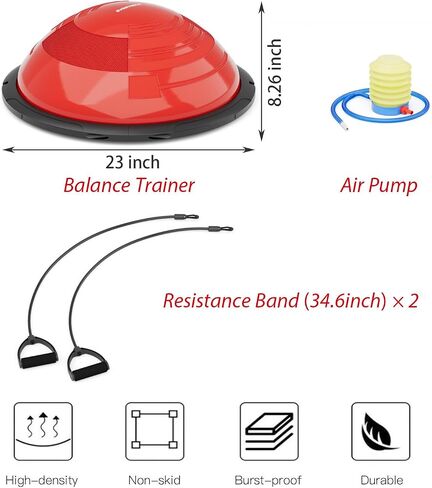 EVERYMILE Balance Ball Trainer with Resistance Bands & Pump Stability, 23.6 inch Yoga Exercise Ball for Home Gym Core Training Anti-Skid Surface in Saudi Arabia