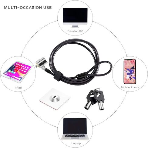 قفل كابل الكمبيوتر المحمول، قفل كابل أمان الأجهزة، قفل مضاد للسرقة لأجهزة iPad، الكمبيوتر اللوحي، الكمبيوتر المحمول، ماك بوك، ديل، HP، لينوفو، كيندل، سامسونج أندرويد، أو أجهزة الكمبيوتر المحمولة الأخرى (حبل مستقيم + أسود + 2 حزمة) in Kuwait