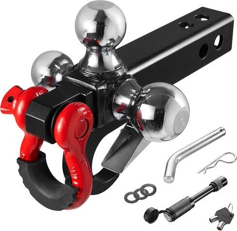 وصلة وصلة مقطورة ثلاثية الكرات على شكل حرف T مع دبوس وقفل وخطاف سحب وسلسلة سحب دوارة 360 درجة، تناسب جهاز استقبال 2 بوصة مع كرة وصل 1-7/8 بوصة، 2 بوصة، 2-5/16 بوصة، 16000 رطل كحد أقصى in Kuwait