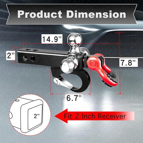 وصلة وصلة مقطورة ثلاثية الكرات على شكل حرف T مع دبوس وقفل وخطاف سحب وسلسلة سحب دوارة 360 درجة، تناسب جهاز استقبال 2 بوصة مع كرة وصل 1-7/8 بوصة، 2 بوصة، 2-5/16 بوصة، 16000 رطل كحد أقصى in Kuwait