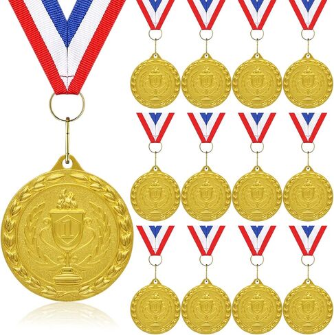 Medals for Awards, 12 Pieces Gold Metal Medals Winner Medal with Ribbon Necklace for Sports Day Prizes, Gymnastics Competitions, Party Gifts, Kids Adults in Saudi Arabia