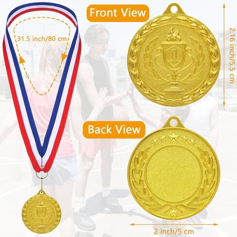 Medals for Awards, 12 Pieces Gold Metal Medals Winner Medal with Ribbon Necklace for Sports Day Prizes, Gymnastics Competitions, Party Gifts, Kids Adults in Saudi Arabia