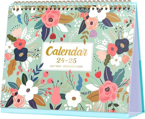 Desk Calendar 2024-2025 - Standing Flip 2024-2025 Desktop Calendar with Thick Paper, 9.8" x 8.3", Jul. 2024 - Dec. 2025, Memo Pages + Twin-Wire Binding + Unruled Blocks - Green and Pink in Saudi Arabia