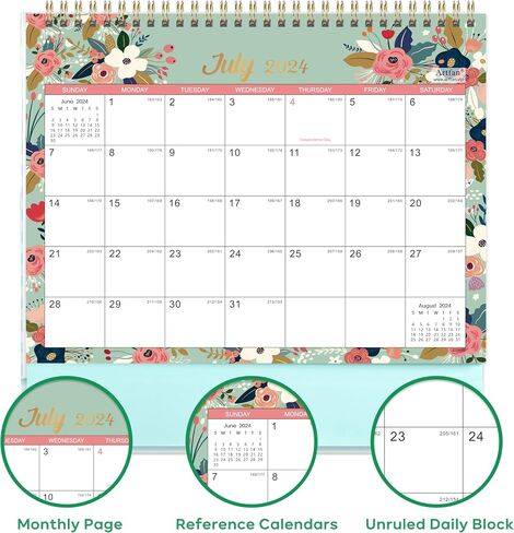Desk Calendar 2024-2025 - Standing Flip 2024-2025 Desktop Calendar with Thick Paper, 9.8" x 8.3", Jul. 2024 - Dec. 2025, Memo Pages + Twin-Wire Binding + Unruled Blocks - Green and Pink in Saudi Arabia