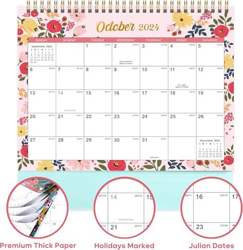 Desk Calendar 2024-2025 - Standing Flip 2024-2025 Desktop Calendar with Thick Paper, 9.8" x 8.3", Jul. 2024 - Dec. 2025, Memo Pages + Twin-Wire Binding + Unruled Blocks - Green and Pink in Saudi Arabia
