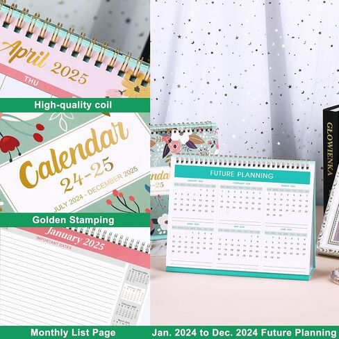 Desk Calendar 2024-2025 - Standing Flip 2024-2025 Desktop Calendar with Thick Paper, 9.8" x 8.3", Jul. 2024 - Dec. 2025, Memo Pages + Twin-Wire Binding + Unruled Blocks - Green and Pink in Saudi Arabia