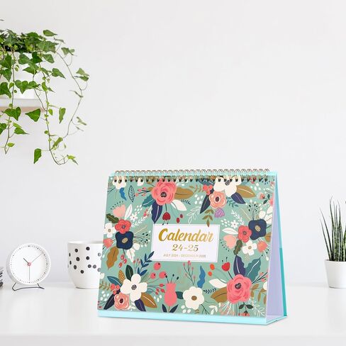 Desk Calendar 2024-2025 - Standing Flip 2024-2025 Desktop Calendar with Thick Paper, 9.8" x 8.3", Jul. 2024 - Dec. 2025, Memo Pages + Twin-Wire Binding + Unruled Blocks - Green and Pink in Saudi Arabia