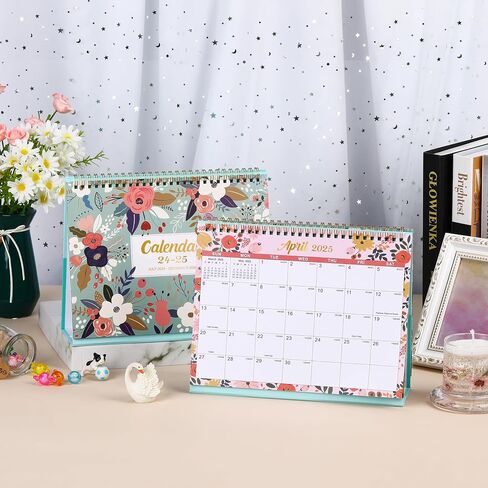 Desk Calendar 2024-2025 - Standing Flip 2024-2025 Desktop Calendar with Thick Paper, 9.8" x 8.3", Jul. 2024 - Dec. 2025, Memo Pages + Twin-Wire Binding + Unruled Blocks - Green and Pink in Saudi Arabia
