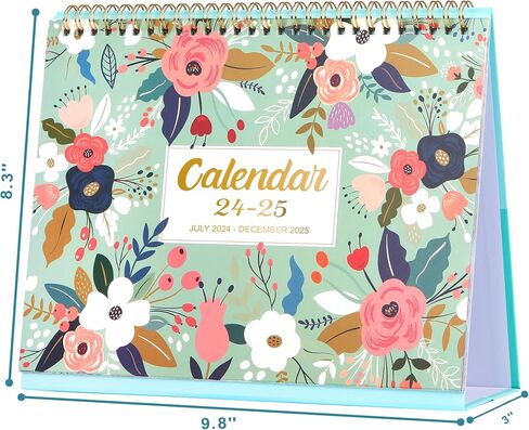 Desk Calendar 2024-2025 - Standing Flip 2024-2025 Desktop Calendar with Thick Paper, 9.8" x 8.3", Jul. 2024 - Dec. 2025, Memo Pages + Twin-Wire Binding + Unruled Blocks - Green and Pink in Saudi Arabia