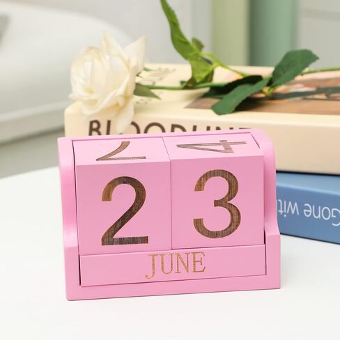 Wooden Desk Calendar,Desk Calendar Blocks for Teachers,Office Perpetual Date Block Small Home Desktop Decor Chic Vintage Month with Number Cubes Display Rustic Decoration(Carbonized Black) in Saudi Arabia