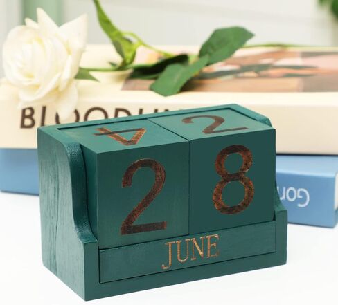 Wooden Desk Calendar,Desk Calendar Blocks for Teachers,Office Perpetual Date Block Small Home Desktop Decor Chic Vintage Month with Number Cubes Display Rustic Decoration(Carbonized Black) in Saudi Arabia