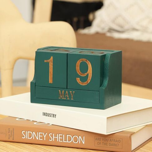 Wooden Desk Calendar,Desk Calendar Blocks for Teachers,Office Perpetual Date Block Small Home Desktop Decor Chic Vintage Month with Number Cubes Display Rustic Decoration(Carbonized Black) in Saudi Arabia