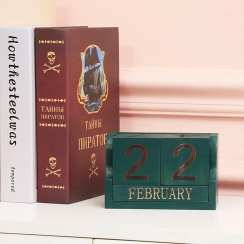 Wooden Desk Calendar,Desk Calendar Blocks for Teachers,Office Perpetual Date Block Small Home Desktop Decor Chic Vintage Month with Number Cubes Display Rustic Decoration(Carbonized Black) in Saudi Arabia