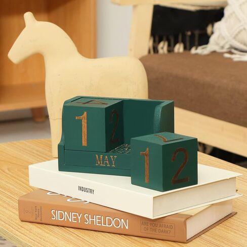 Wooden Desk Calendar,Desk Calendar Blocks for Teachers,Office Perpetual Date Block Small Home Desktop Decor Chic Vintage Month with Number Cubes Display Rustic Decoration(Carbonized Black) in Saudi Arabia